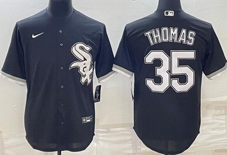 Men's Chicago White Sox #35 Frank Thomas Black Cool Base Jersey