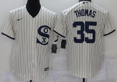 Men's Chicago White Sox #35 Frank Thomas Cream Player Name 2021 Field of Dreams Cool Base Jersey