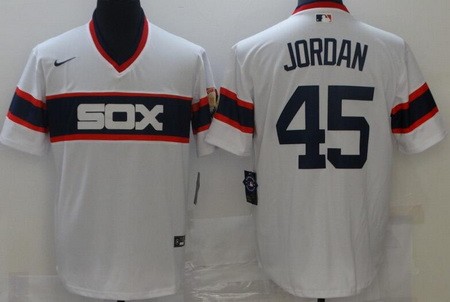 Men's Chicago White Sox #45 Michael Jordan White Throwback Cool Base Jersey