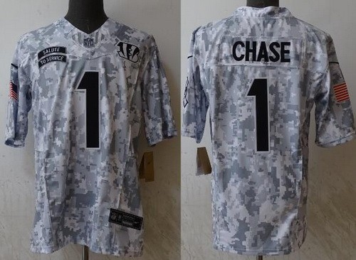 Men's Cincinnati Bengals #1 Ja'Marr Chase Limited Arctic Camo 2024 Salute to Service Jersey