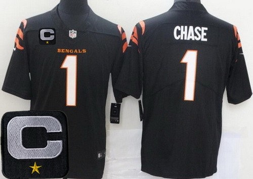 Men's Cincinnati Bengals #1 Ja'Marr Chase Limited Black 2025 Captain Patch Vapor Jersey