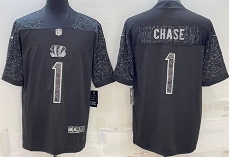 Men's Cincinnati Bengals #1 Ja'Marr Chase Limited Black RFLCTV Jersey