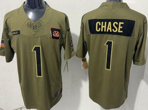 Men's Cincinnati Bengals #1 Ja'Marr Chase Limited Green 2025 Salute To Service Jersey