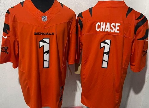 Men's Cincinnati Bengals #1 Ja'Marr Chase Limited Orange Fashion FUSE Vapor Jersey