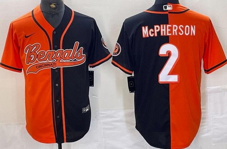 Men's Cincinnati Bengals #2 Evan McPherson Limited Black Orange Split Baseball Jersey