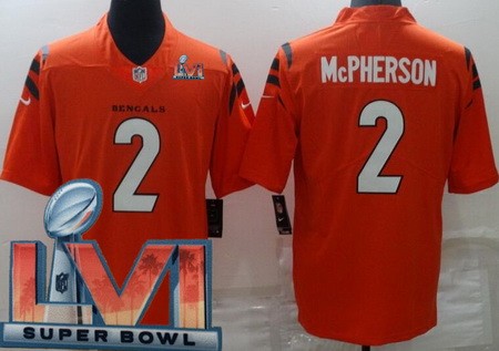 Men's Cincinnati Bengals #2 Evan McPherson Limited Orange 2022 Super Bowl LVI Bound Vapor Jersey