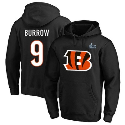 Men's Cincinnati Bengals #9 Joe Burrow Black Super Bowl LVI Bound Pullover Hoodie