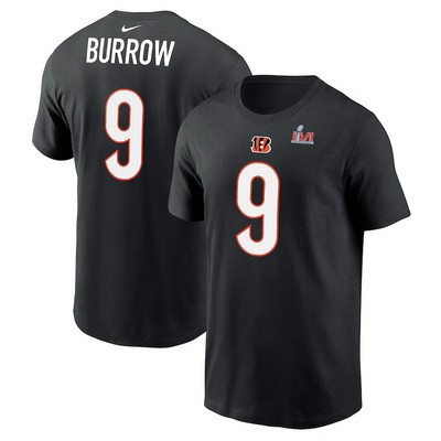 Men's Cincinnati Bengals #9 Joe Burrow Black Super Bowl LVI Bound T-Shirt