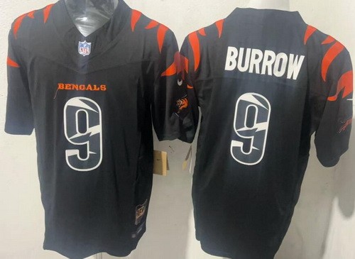 Men's Cincinnati Bengals #9 Joe Burrow Limited Black Fashion FUSE Vapor Jersey