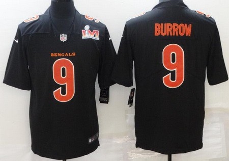 Men's Cincinnati Bengals #9 Joe Burrow Limited Black Orange 2022 Super Bowl LVI Vapor Jersey