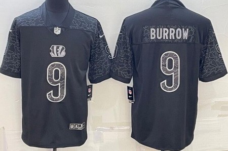 Men's Cincinnati Bengals #9 Joe Burrow Limited Black RFLCTV Jersey