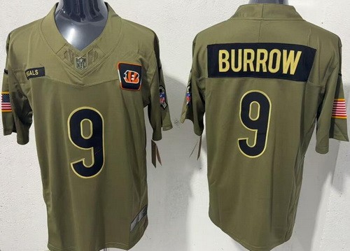 Men's Cincinnati Bengals #9 Joe Burrow Limited Green 2025 Salute To Service Jersey