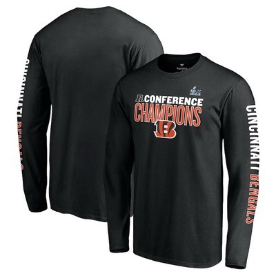 Men's Cincinnati Bengals Black 2021 AFC Champions Long Sleeves T-Shirt