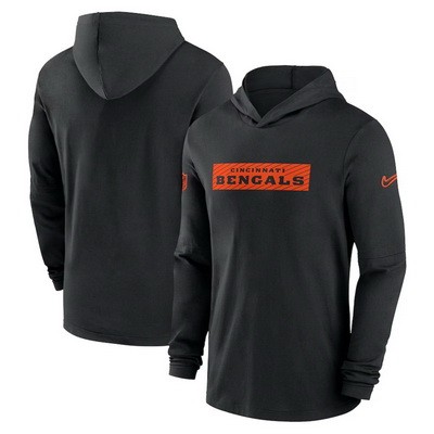 Men's Cincinnati Bengals Black Sideline Hoodie Performance Long Sleeve T Shirt