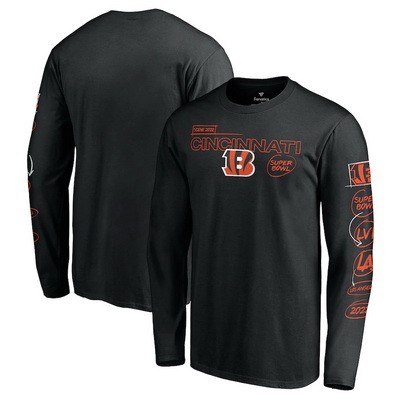 Men's Cincinnati Bengals Black Super Bowl LVI Bound Hollywood Action Long Sleeves T-Shirt