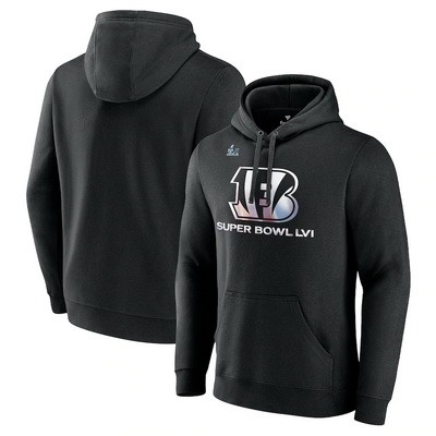 Men's Cincinnati Bengals Black Super Bowl LVI Bound Shimmer Pullover Hoodie