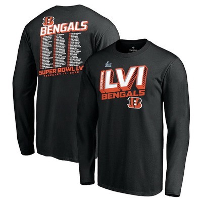 Men's Cincinnati Bengals Black Super Bowl LVI Bound Tilted Roster Long Sleeves T-Shirt