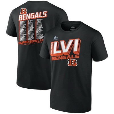 Men's Cincinnati Bengals Black Super Bowl LVI Bound Tilted Roster T-Shirt