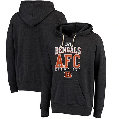 Men's Cincinnati Bengals Black Threads 2021 AFC Champions Get Big Pullover Hoodie