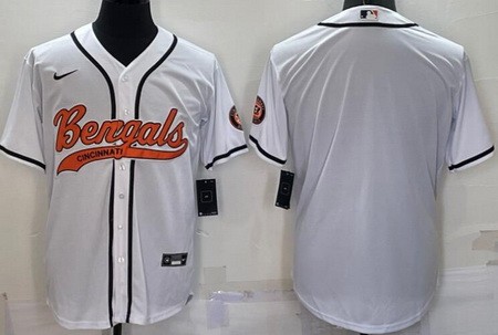 Men's Cincinnati Bengals Blank White Baseball Jersey