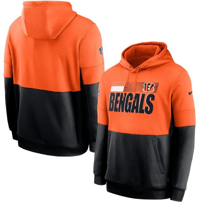 Men's Cincinnati Bengals Orange Black Sideline Impact Lockup Performance Pullover Hoodie