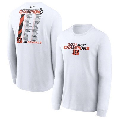 Men's Cincinnati Bengals White 2021 AFC Champions Roster Long Sleeves T-Shirt