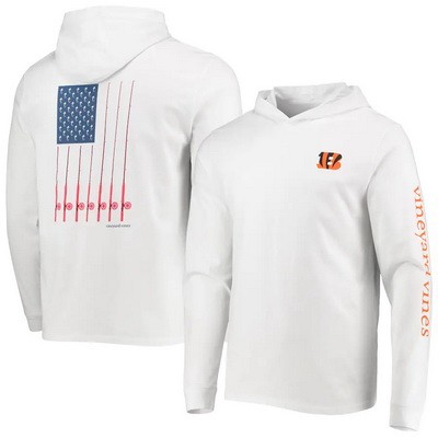 Men's Cincinnati Bengals White Vineyard Vines Hoodie Long Sleeve T Shirt