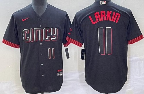 Men's Cincinnati Reds #11 Barry Larkin Black 2023 City Player Number Cool Base Jersey