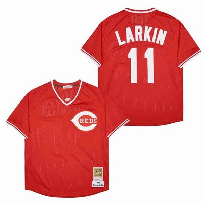Men's Cincinnati Reds #11 Barry Larkin Red 1990 Mesh Throwback Jersey