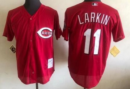 Men's Cincinnati Reds #11 Barry Larkin Red Throwback Jersey