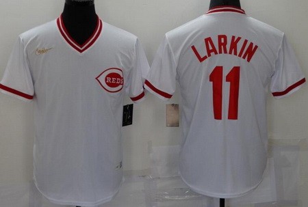 Men's Cincinnati Reds #11 Barry Larkin White Cooperstown Collection Jersey