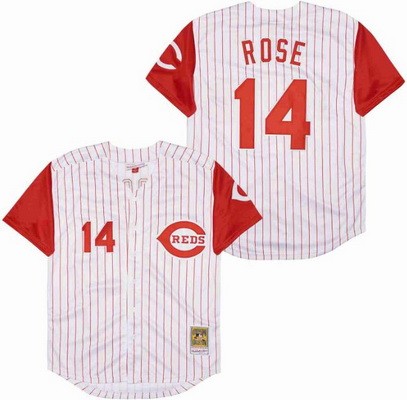 Men's Cincinnati Reds #14 Pete Rose White Red Throwback Jersey