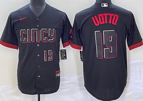 Men's Cincinnati Reds #19 Joey Votto Black 2023 City Player Number Cool Base Jersey