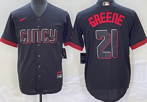 Men's Cincinnati Reds #21 Hunter Greene Black 2023 City Cool Base Jersey