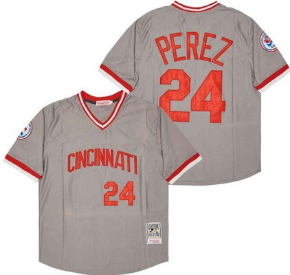 Men's Cincinnati Reds #24 Tony Perez Gray 1976 Throwback Jersey