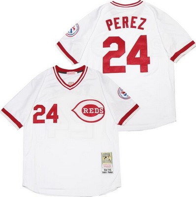 Men's Cincinnati Reds #24 Tony Perez White 1976 Throwback Jersey