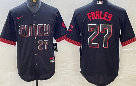 Men's Cincinnati Reds #27 Jake Fraley Black 2023 City Player Number Cool Base Jersey