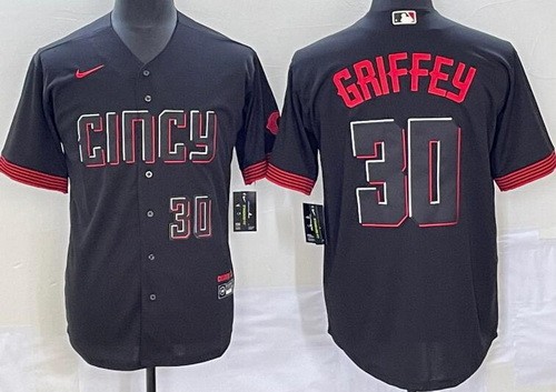 Men's Cincinnati Reds #30 Ken Griffey Black 2023 City Player Number Cool Base Jersey