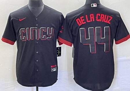 Men's Cincinnati Reds #44 Elly De La Cruz Black 2023 City Connect Cool Base Jersey