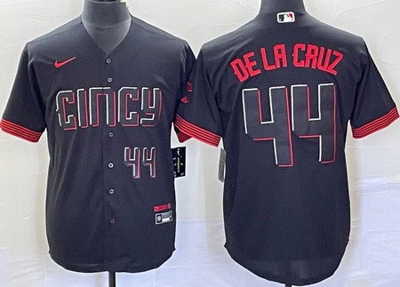 Men's Cincinnati Reds #44 Elly De La Cruz Black 2023 City Connect Player Number Cool Base Jersey