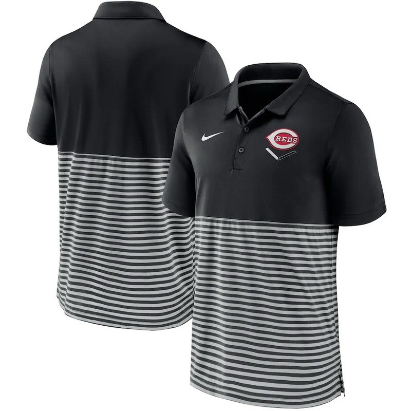 Men's Cincinnati Reds Black Stripes Patchwork Polo