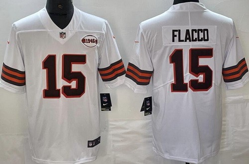 Men's Cleveland Browns #15 Joe Flacco Limited White Throwback Vapor Jersey