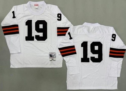 Men's Cleveland Browns #19 Bernie Kosar White Long Sleeves 1986 Throwback Jersey