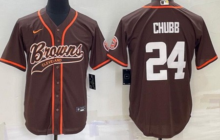 Men's Cleveland Browns #24 Nick Chubb Brown Baseball Jersey