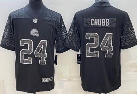 Men's Cleveland Browns #24 Nick Chubb Limited Black RFLCTV Jersey