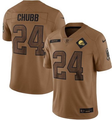 Men's Cleveland Browns #24 Nick Chubb Limited Brown 2023 Salute To Service Jersey