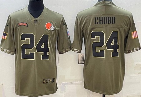 Men's Cleveland Browns #24 Nick Chubb Limited Olive 2022 Salute To Service Jersey