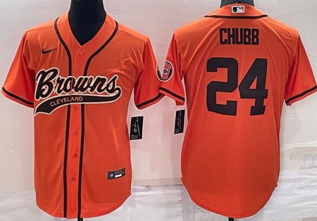 Men's Cleveland Browns #24 Nick Chubb Orange Baseball Jersey
