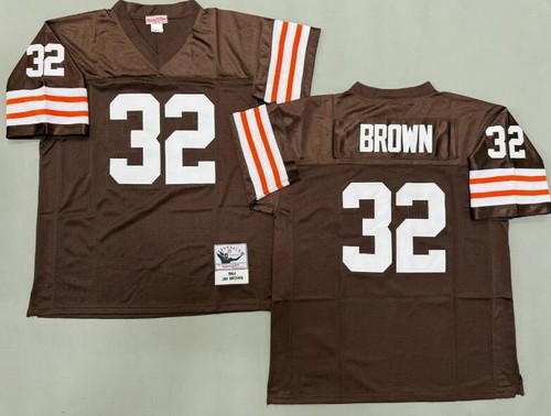 Men's Cleveland Browns #32 Jim Brown Brown 1964 Throwback Jersey