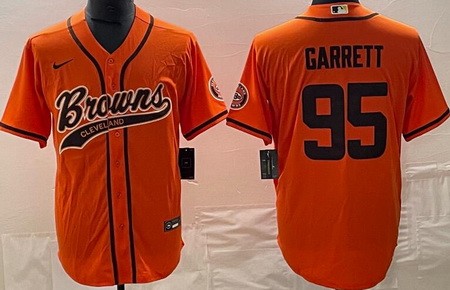Men's Cleveland Browns #95 Myles Garrett Limited Orange Baseball Jersey
